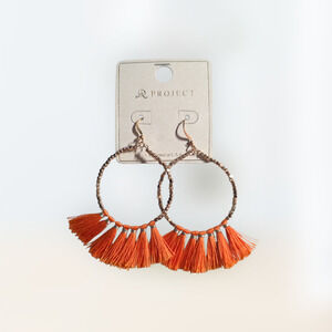 A Project New boho sparkly bead hoop earrings with orange tassels